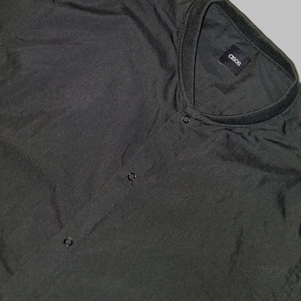 ASOS Black Snap Shirt, Band Collar Men's Size XL Cotton Blend Casual